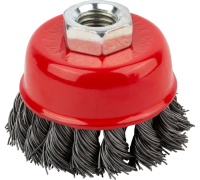 Корщетка-чашка 75мм, стальная витая проволока, М14, для УШМ, КУРС FIT Арт. 39042