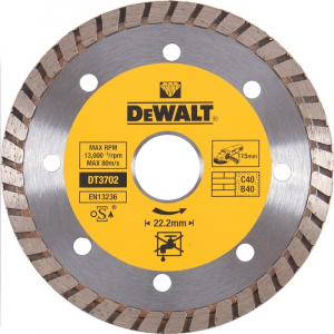 Диск алм DeWALT 115*22.2*2.1мм TURBO турбо сплош. сух. Стр. Мат. Арт. DT3702-QZ