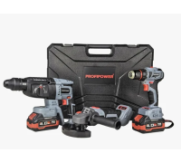 Набор акк инстр. PROFIPOWER УШМ E0080, перфоратор T0058 и шуруповерт T0056 4.0Ач Li-ion 2акк Арт. E0247