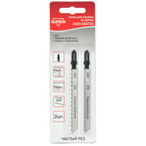 Пилки д/лоб по дер ELITECH 2шт,BIM,75мм,рез 3-30мм,д\тв.древ,ДСП,лам.ДСП,чист\пропил(T101BF) Арт. 1820.084700