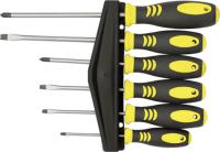 Отвертки "Хард", CrV сталь, прорезиненные ручки, магнитный наконечник, на держателе, набор 6 шт