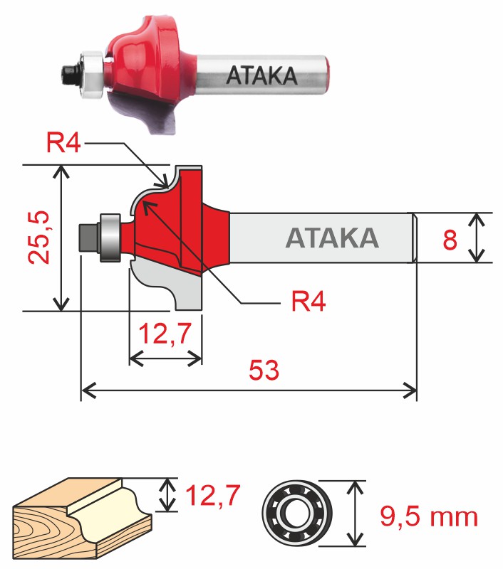 Фреза Атака 411255 кромочная калевочная D25.5/ф8/H12.7
