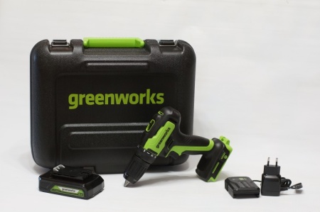 Дрель-шуруповерт акк GREENWORKS GD24DD35K2 24V*2Ah Li-Ion 35Нм бесщет.дв. 2 скор. ЗУ кейс Арт. 3704007UA