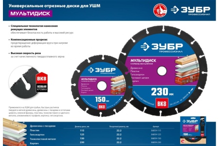 Диск отрезной универсальный ЗУБР 125х22мм (дерево, ламинат, пластик, кирпич) Арт. 36859-125_z01
