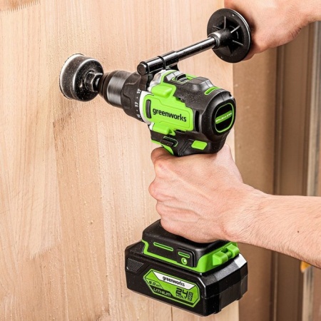  Дрель-шуруповерт GREENWORKS GD24DD90, 24V, б/щет,0-550/0-2100об/мин, 45/90Нм, 1x5Ач,ЗУ