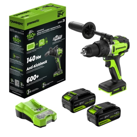 24V Дрель-шуруповерт ударная акк.GD24DD140,б/щет,70/140Нм,Anti-kickback,2x4Ач,ЗУ,кор (3707607CUD)