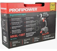 Дрель-шуруповерт акк PROFIPOWER MKBL-18BT 18V*2Ah 40Нм 2 акк ЗУ кейс Арт. E0146