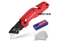 Нож складной WORKPRO быстросменный с нейлоновой рукояткой 10 лезвий трапец. красный Арт. WP211018