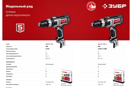 Шуруповерт ЗУБР ДШ-М1-400-2 400Вт 10мм 40Нм БЗП 2 скор Арт. ДШ-М1-400-2