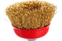 Корщетка-чашка 65мм, латунированная волнистая проволока М14, для УШМ. FIT Арт. 39265