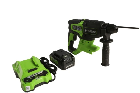 Перфоратор акк GREENWORKS GD24SDS2K4 SDS+ 24V*4Ач Li-Ion 2Дж 3 реж. акк и ЗУ Арт. 3803007UB