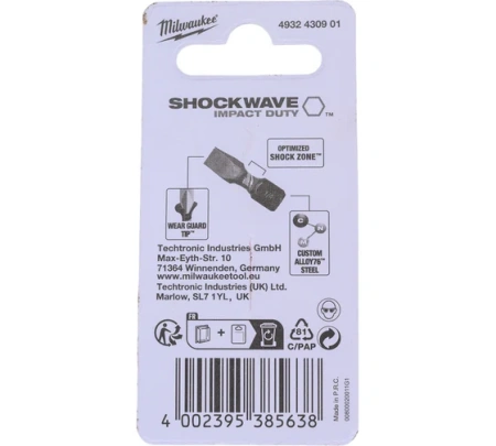 Бита MILWAUKEE SL0.6x4.5 25мм SHOCKWAVE™ (2шт/уп) GEN III