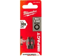 Бита MILWAUKEE HEX3 25мм SHOCKWAVE™ (2шт/уп) GEN III