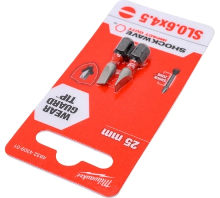 Бита MILWAUKEE SL0.6x4.5 25мм SHOCKWAVE™ (2шт/уп) GEN III