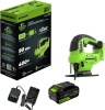 Лобзик акк. Greenworks 24V GD24JS90, б/щет, 90 мм,0-3000/мин,4 ст.маятник,LED,1х4Ач,ЗУ,кор (3601707CUB)