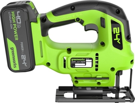 Лобзик акк. Greenworks 24V GD24JS90, б/щет, 90 мм,0-3000/мин,4 ст.маятник,LED,1х4Ач,ЗУ,кор (3601707CUB)