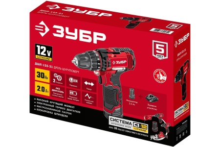 Дрель-шуруповерт акк ЗУБР ДШЛ-125-21 12V*2Ah Li-Ion 30Нм 1АКК ЗУ Арт. ДШЛ-125-21