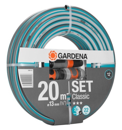 Шланг полив. Gardena Classic 1/2" 20м 22бар армир. ПВХ + резьб/штуц адаптер коннектор Арт. 18004-20.000.00