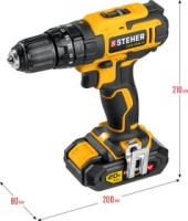 Дрель-шуруповерт акк удар. STEHER CDS-200-2 20В 2Ач Li-lon 40Нм, 2 акк, ЗУ, кейс Арт. CDS-200-2