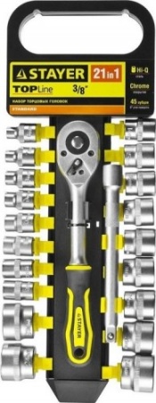 Набор головок с трещоткой 6 гран. 3/8" 21 предм. 6-24мм STAYER RSS 21M Арт. 27752-H21