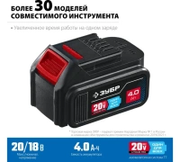 Аккумулятор ЗУБР ST7-20-4 20 В 4.0 А/ч Li-Ion Арт. ST7-20-4