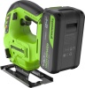 Лобзик акк. Greenworks 24V GD24JS90, б/щет, 90 мм,0-3000/мин,4 ст.маятник,LED,1х4Ач,ЗУ,кор (3601707CUB)