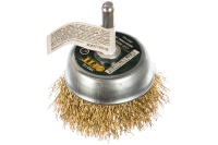 Корщетка-чашка 50мм, латунированная волнистая проволока со штифтом, для дрели FIT Арт. 38515