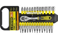 Набор головок с трещеткой 6 гран. 1/4" 28 предм. 4-13мм STAYER RSS 28S Арт. 27754-H28