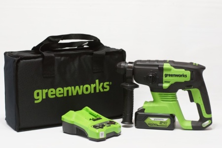 Перфоратор акк GREENWORKS GD24SDS2K4 SDS+ 24V*4Ач Li-Ion 2Дж 3 реж. акк и ЗУ Арт. 3803007UB