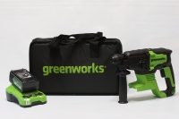 Перфоратор акк GREENWORKS GD24SDS2K4 SDS+ 24V*4Ач Li-Ion 2Дж 3 реж. акк и ЗУ Арт. 3803007UB