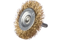 Корщетка-колесо 50мм, со штифтом, стальная латунированная волнистая проволока, для дрели FIT Арт. 38505
