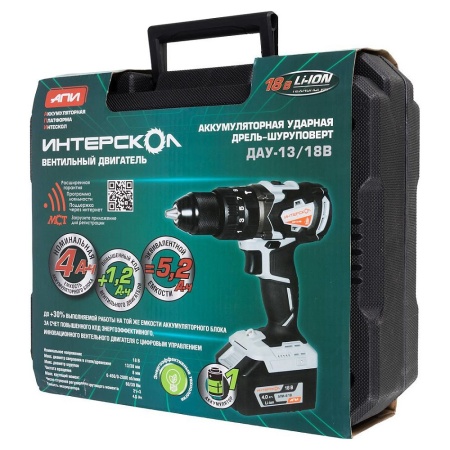 Дрель акк уд Интерскол ДАУ-13/18В 18V*4.0Ah Li-ion АПИ 60Нм 1АКБ ЗУ Арт. 574.4.1.70