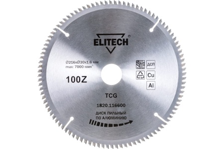 Диск пильный 216х30х100Т ELITECH по алюминию Арт. 1820.116600