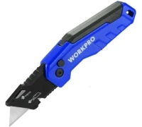 Нож складной WORKPRO алюминиевый быстрое открытие 115мм синий Арт. WP211025