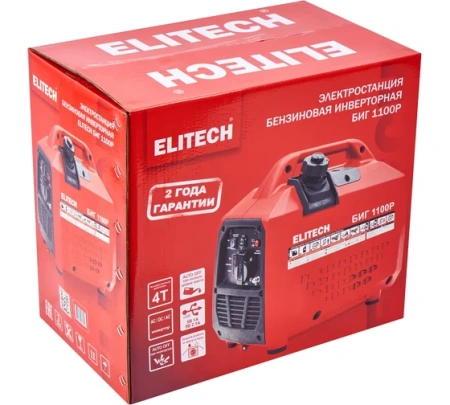 Генератор инверторный Elitech БИГ 1100Р 1/1.1кВт, 220В, р.старт Арт. БИГ 1100Р