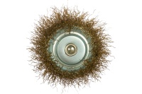 Корщетка-чашка 75мм, латунированная волнистая проволока со штифтом, для дрели FIT Арт. 38517