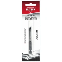 Сверло по стеклу и кафелю HEX1/4 ELITECH, 6*75 мм, 4-х резцовое Арт. 1820.104900