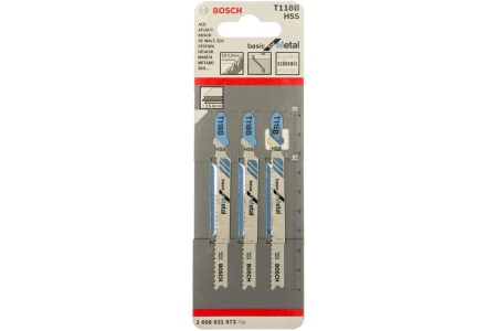 Пилки д/лоб по мет BOSCH T118B HSS Basic for Metal 67*92мм 3шт/упак Арт. 2608631673