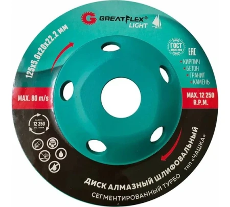Чашка алмазная Greatflex 125х22.2мм сегментированная Арт. 55-781