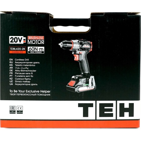 Дрель-шуруповерт акк TEH TDBL420-2B 20V*2.0Ah Li-Ion 60Нм 2 акк Арт. TDBL420-2B