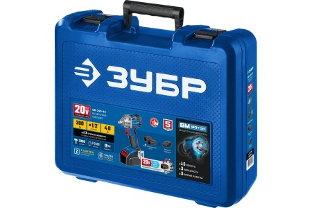 Гайковерт акк. уд. ЗУБР GB-250-42 20V*4.0Ah Li-Ion 1/2" 280Нм 2АКБ ЗУ Арт. GB-250-42