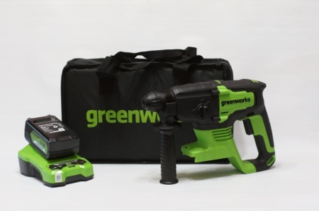 Перфоратор акк GREENWORKS GD24SDS2K4 SDS+ 24V*4Ач Li-Ion 2Дж 3 реж. акк и ЗУ Арт. 3803007UB