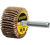 Круг шлифовальный лепестковый STAYER d 30x15мм, P80, на шпильке d 6мм Арт. 36606-080