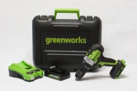 Ударная дрель-шуруповерт Greenworks GD24DD60k2, 24v, 60 Нм, в комплекте АКБ 2 А·ч и ЗУ (аккумуляторная, кейс)