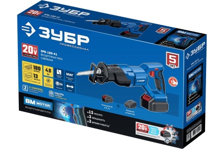 Пила сабельная акк ЗУБР SPB-180 20V*4.0Ah Li-Ion, бесщет дв, 1 акк ЗУ Арт. SPB-180-41