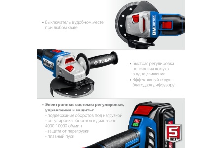УШМ акк ЗУБР Профессионал AB-125 20V*4Ah Li-Ion 125мм, бесщет дв, 1 акк ЗУ Арт. AB-125-41