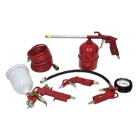 Набор пневмоинструмента Elitech 5 предметов (пистолеты, шланг, краскопульт верх. пласт.) Арт. 0704.012000