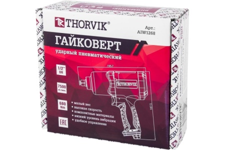 Пневмогайковерт 1/2" THORVIK AIW1268 680 Нм 180л/мин Арт. 52198