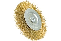 Корщетка-колесо 60мм, со штифтом, стальная латунированная волнистая проволока, для дрели FIT Арт. 38506
