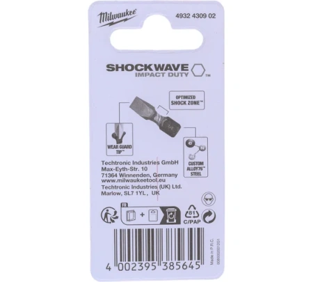 Бита MILWAUKEE  SL0.8x5.5 25мм SHOCKWAVE (2шт/уп) GEN III